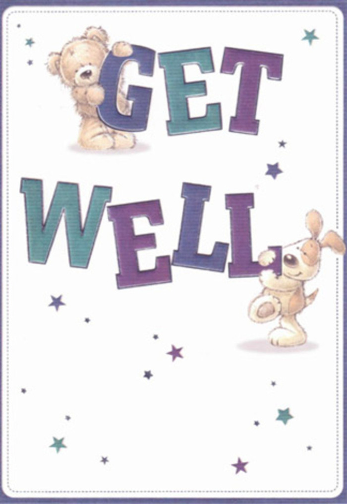 A heartfelt celebration of encouragement, this get well card feels perfectly at home in the leafy enclaves of Muswell Hill. The illustration features an amiable bear and an equally cheerful puppy, surrounded by playful blue and lavender stars that seem to float on the air, carrying wishes of health and happiness. The large, confident type-a blend of purples and aquas-gives the scene an assured, uplifting energy, reminiscent of the boldest petals in a summer bouquet arranged by a local Muswell Hill florist. There's a nearly tactile aspect to the artwork: the bear's fluffy fur and the puppy's velvety ears beckon to be touched, conjuring comfort that's both visual and imagined. Set against a bright, uncluttered background suggestive of a fresh sheet or a well-tended window sill, this card offers an inviting clarity essential for healing. When paired with a bouquet delivered from a local shop, its positive energy multiplies-the combined gesture radiating care and cheer through the tree-lined streets, brightening the day of anyone who receives it. This is a visual embrace, tender and reassuring, that feels just right for Muswell Hill's close-knit community.